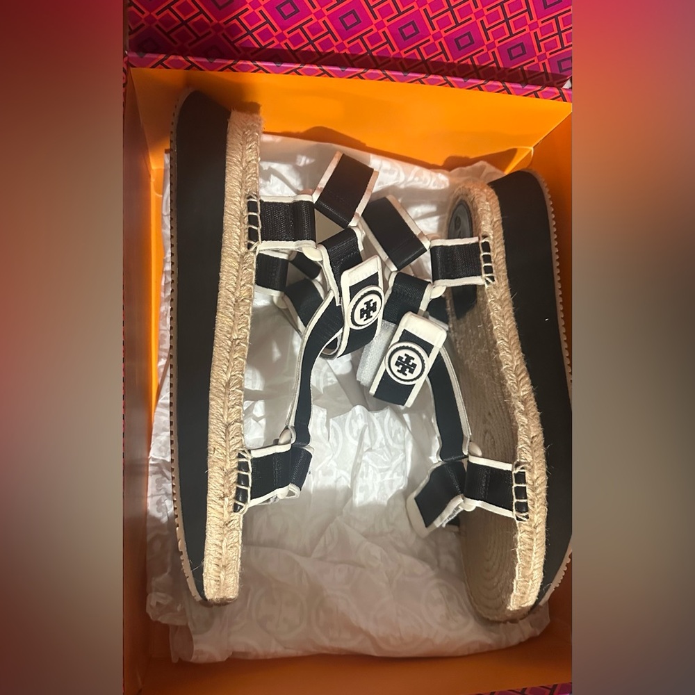Tory Burch Black and White Platform Sandals